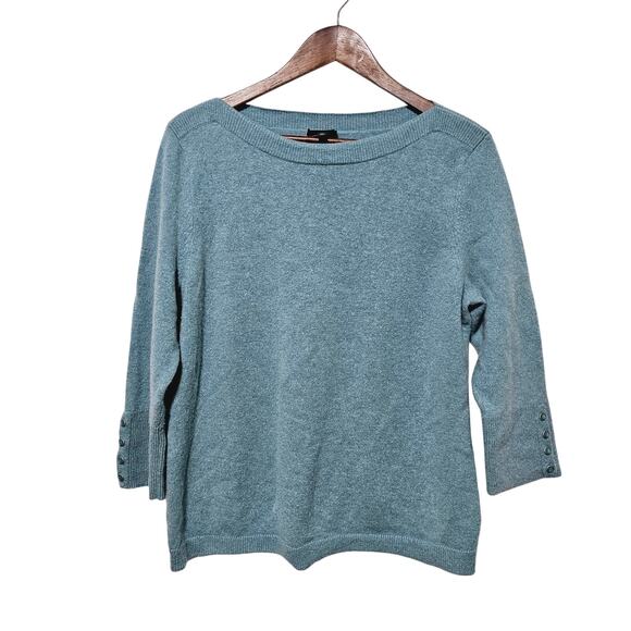Talbots Pure Cashmere Sweater Size XL Teal 3/4 Sleeve w/Buttons Timeless - Picture 1 of 7